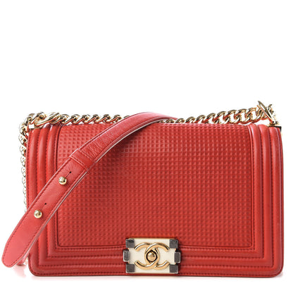 Chanel Lambskin Embossed Medium Boy Cube Flap Red 1 of 9
