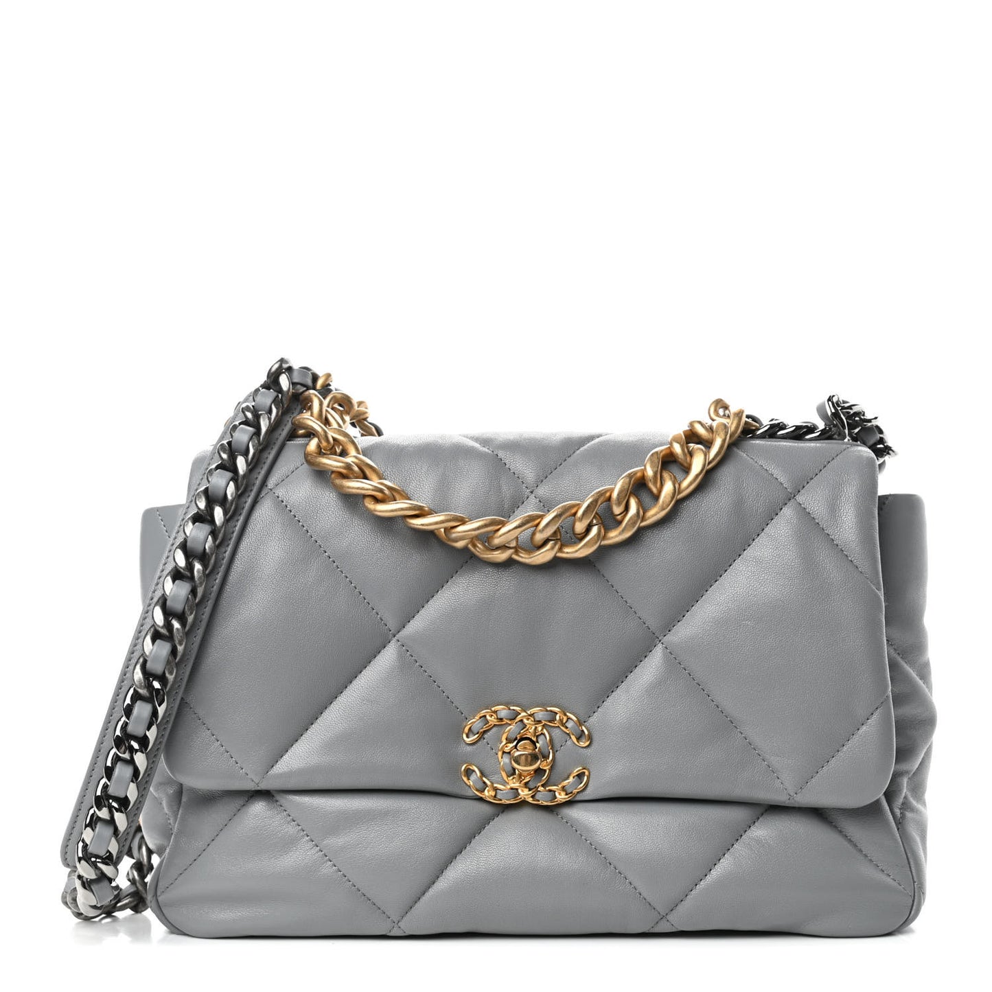 Lambskin Quilted Large Chanel 19 Flap Grey
