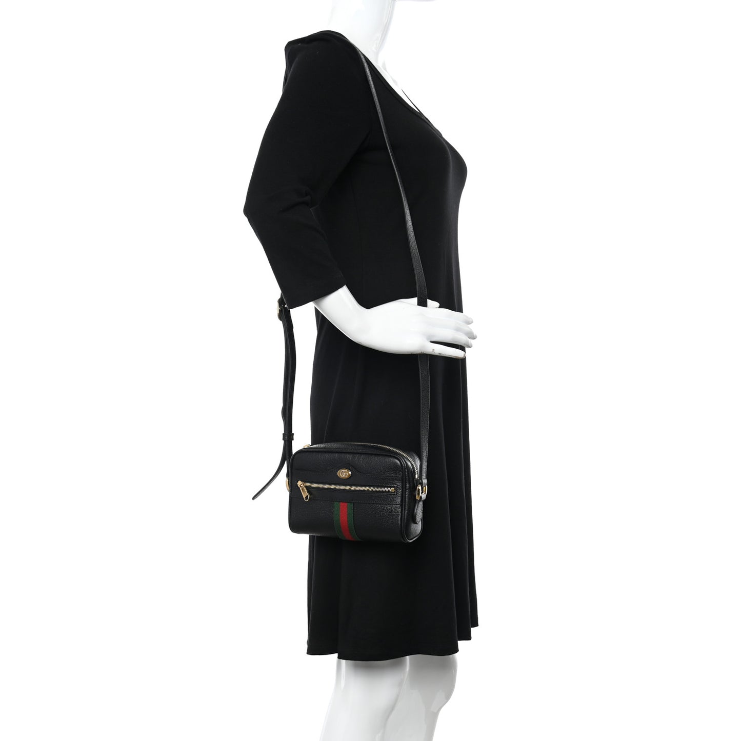 Calfskin Web Mini Ophidia Shoulder Bag Black