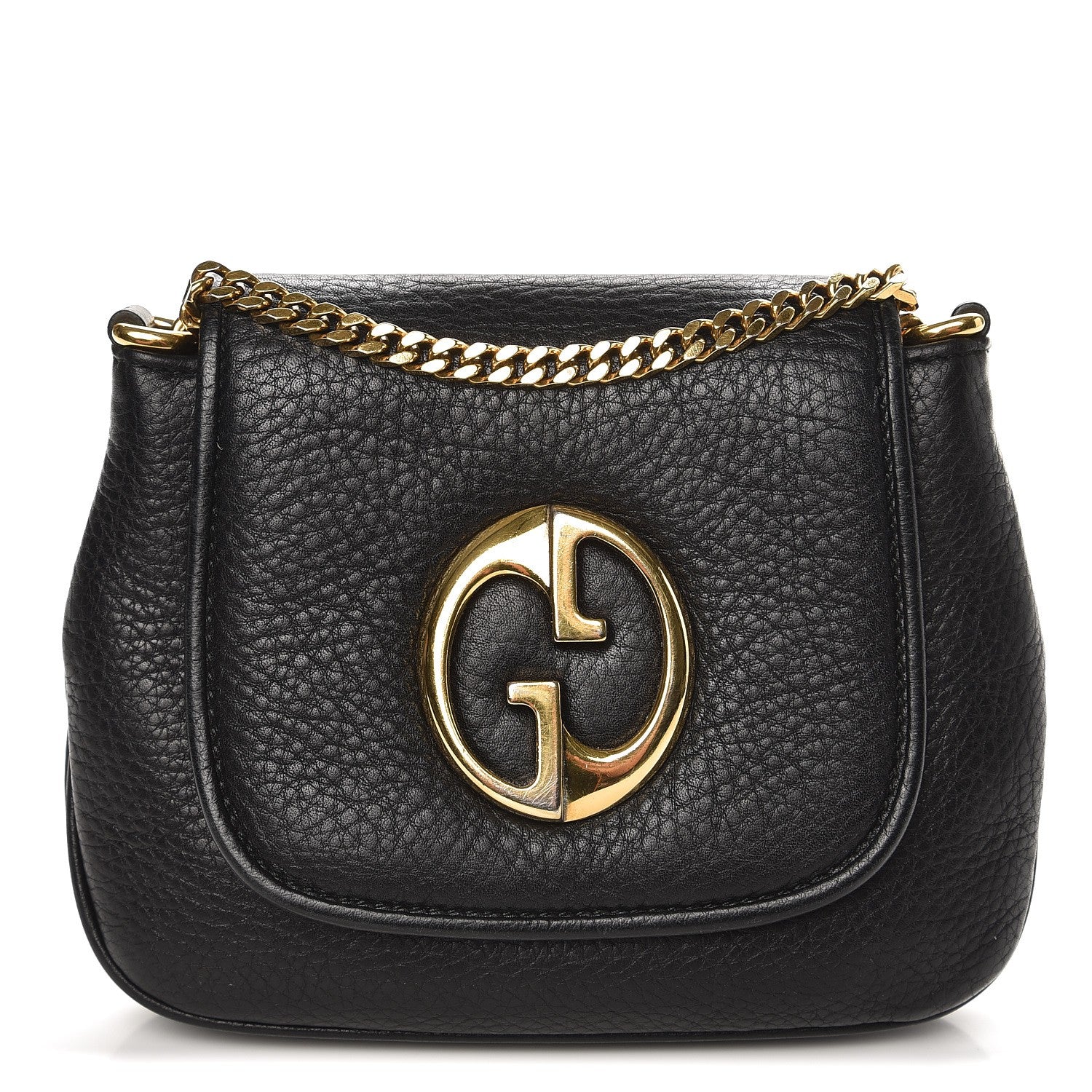 Gucci Pebbled Calfskin Small 1973 Chain Shoulder Bag Black 1 of 7