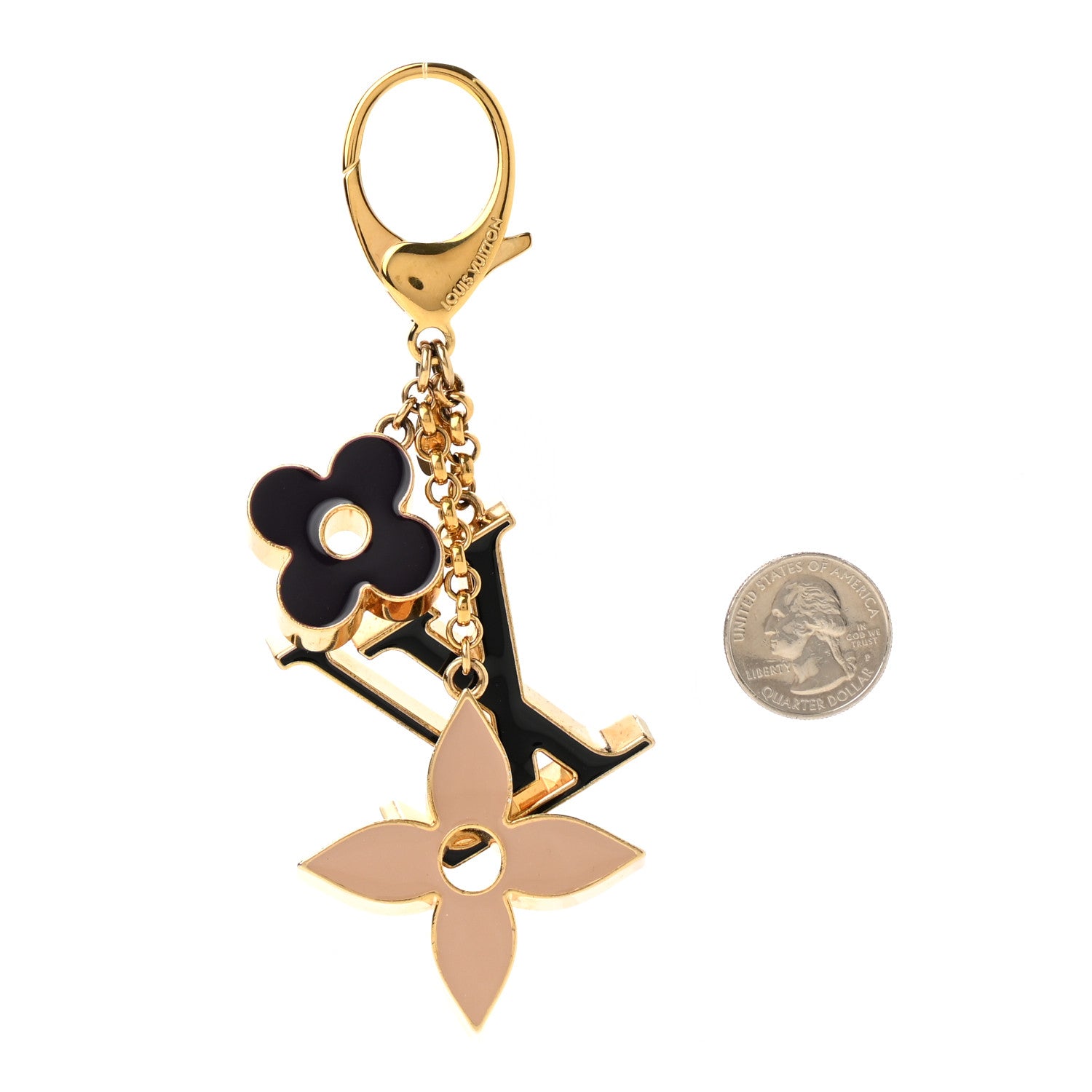 Louis Vuitton Metal Enamel Fleur De Monogram Bag Charm Dore 2 of 4