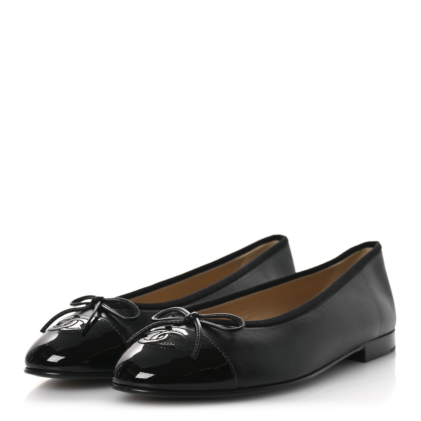 Lambskin Patent Cap Toe Ballerina Flats 40.5 Black