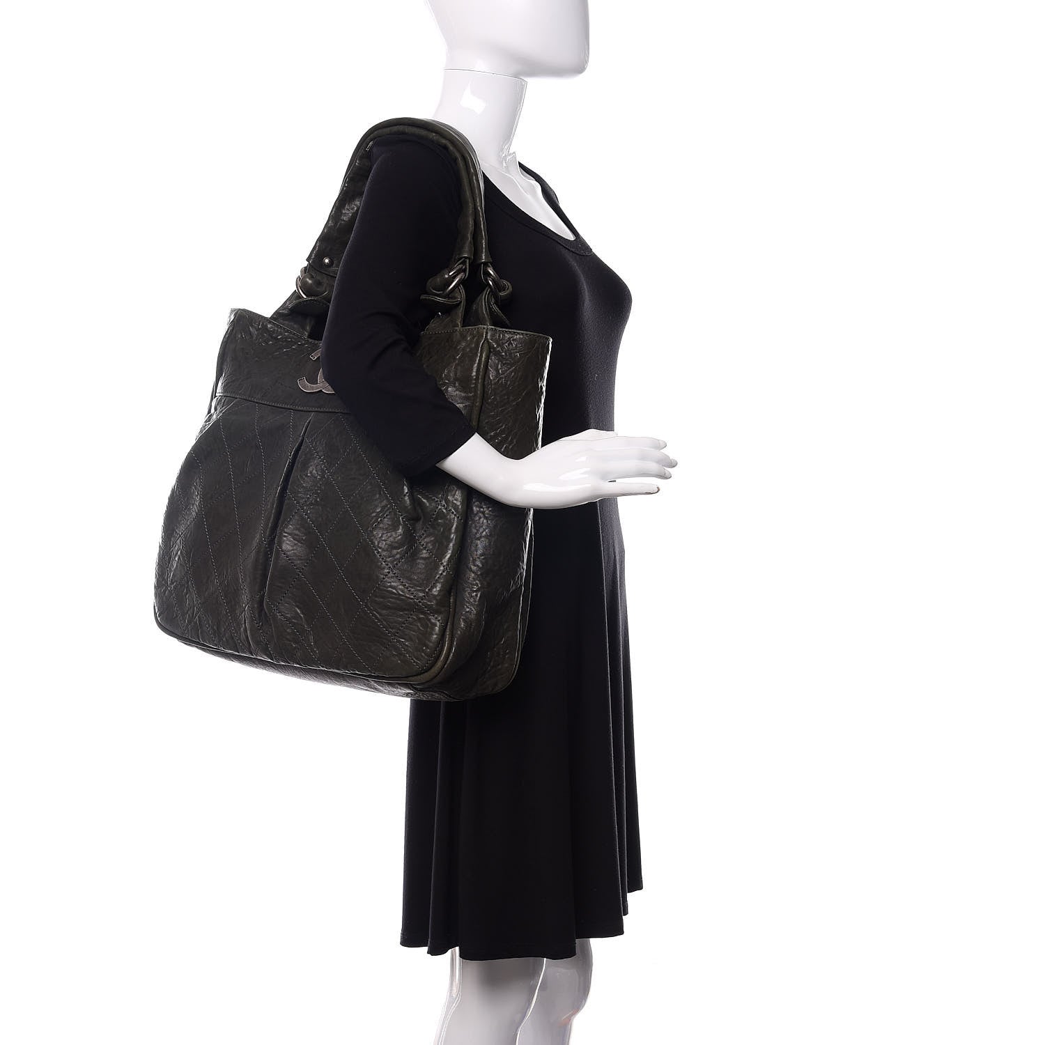 Chanel Distressed Lambskin Le Marais Tote Green 2 of 10