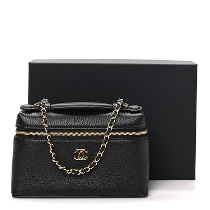 Chanel Grained Calfskin Top Handle Slim Vanity Case With Chain Black 10 of 10