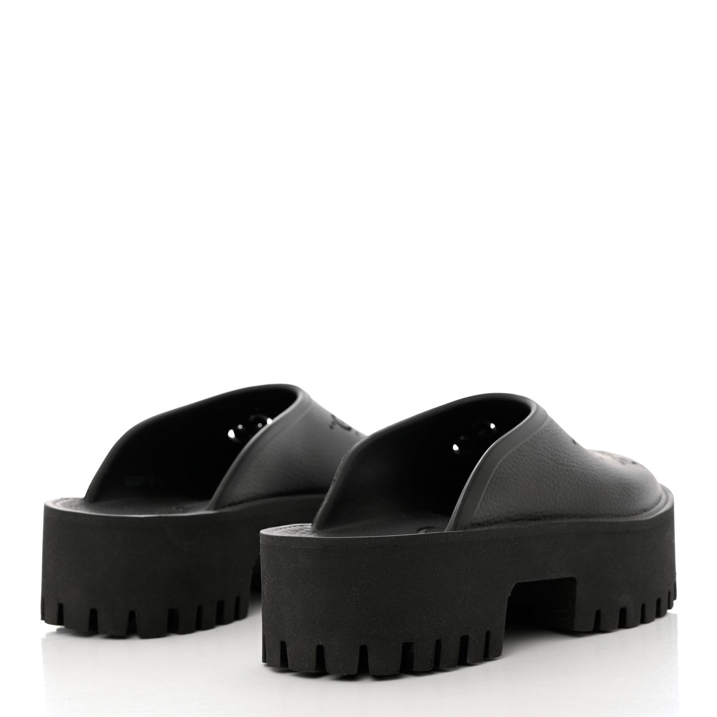 Rubber GG Monogram Perforated Elea Platform 55mm Lug Sole Sandals 39 Black