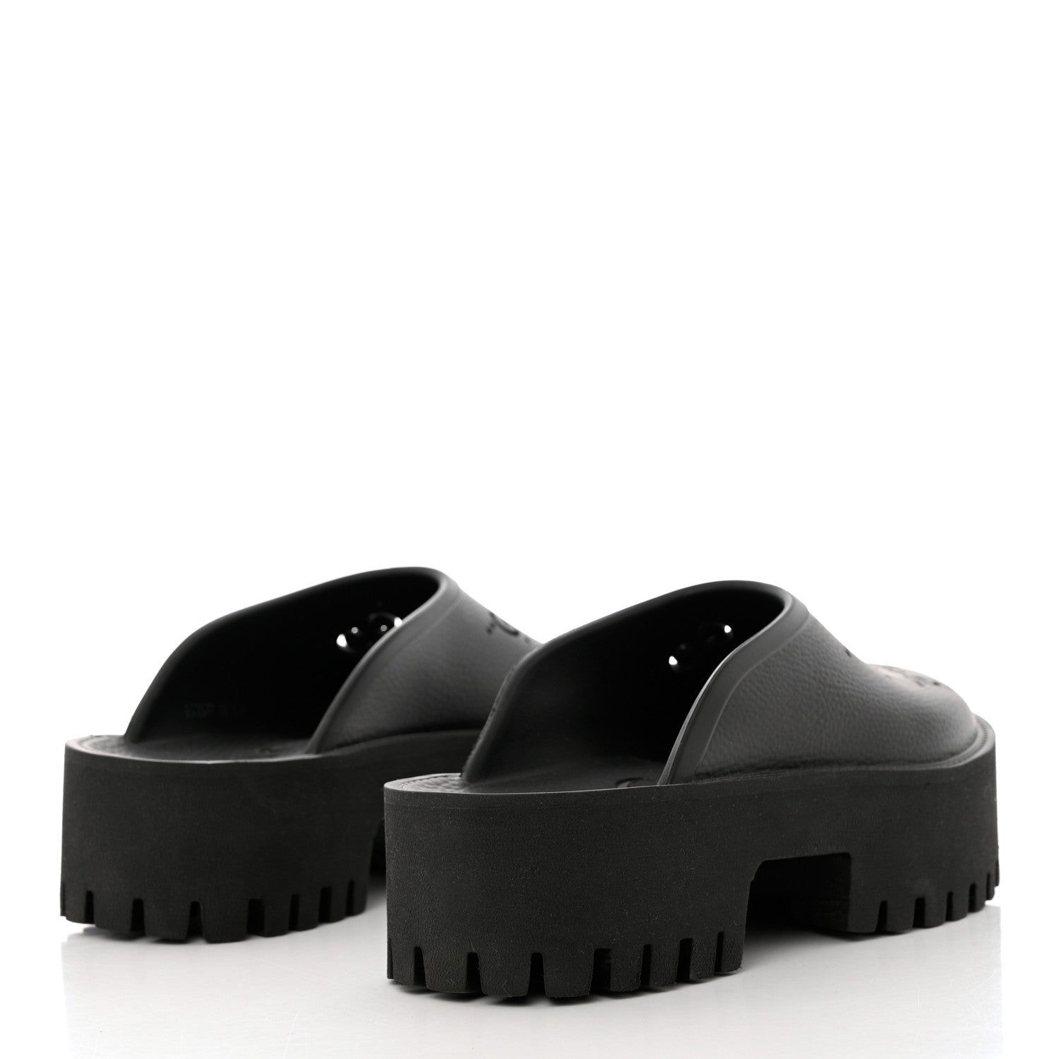 Gucci Rubber GG Monogram Perforated Elea Platform 55mm Lug Sole Sandals 39 Black 4 of 9
