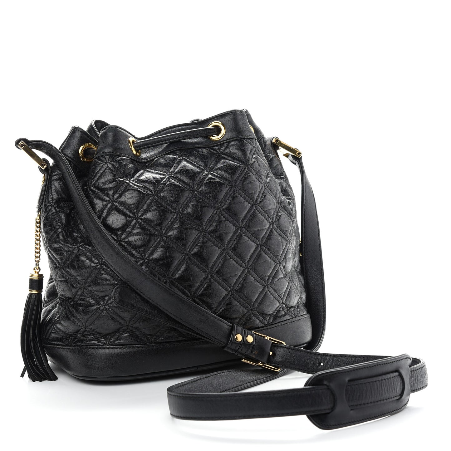 Calfskin Quilted Studded Bucket Bag Black