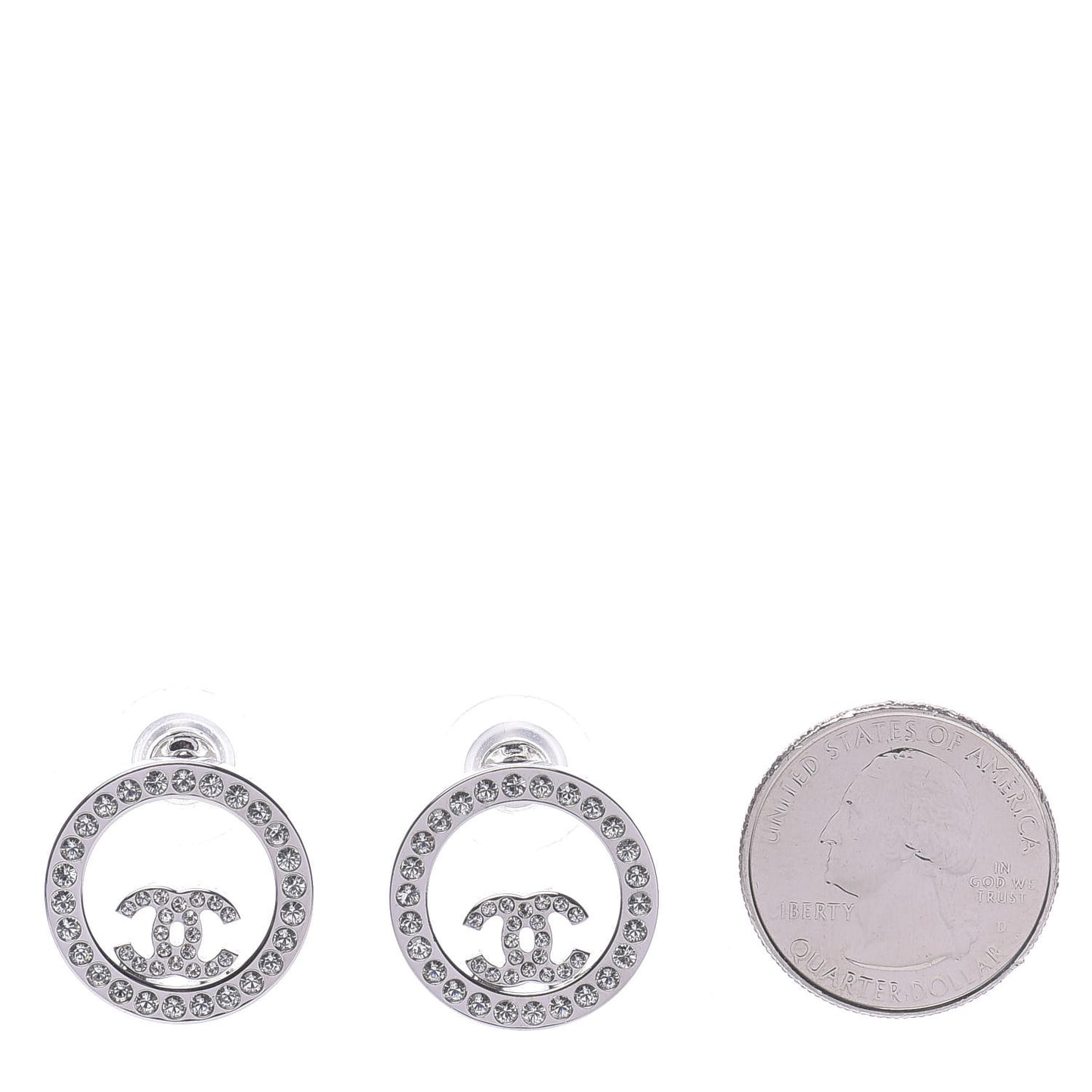 Crystal CC Round Earrings Silver