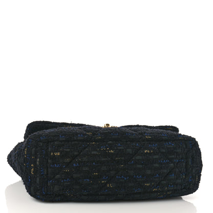 Chanel Tweed Quilted Maxi Chanel 19 Flap Black Navy Gold 4 of 9