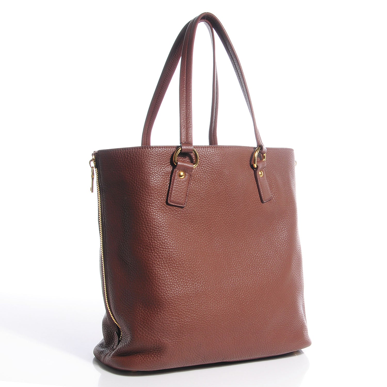 Prada Vitello Daino Side Zip Shopping Tote Palissandro 9 of 16
