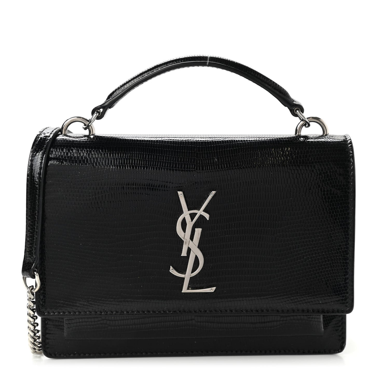 Calfskin Lizard Embossed Monogram Sunset Chain Wallet Black