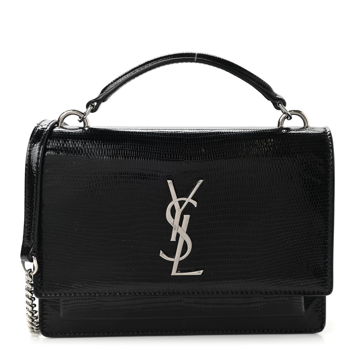 Saint Laurent Calfskin Lizard Embossed Monogram Sunset Chain Wallet Black 1 of 13