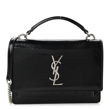 Saint Laurent Calfskin Lizard Embossed Monogram Sunset Chain Wallet Black 1 of 13