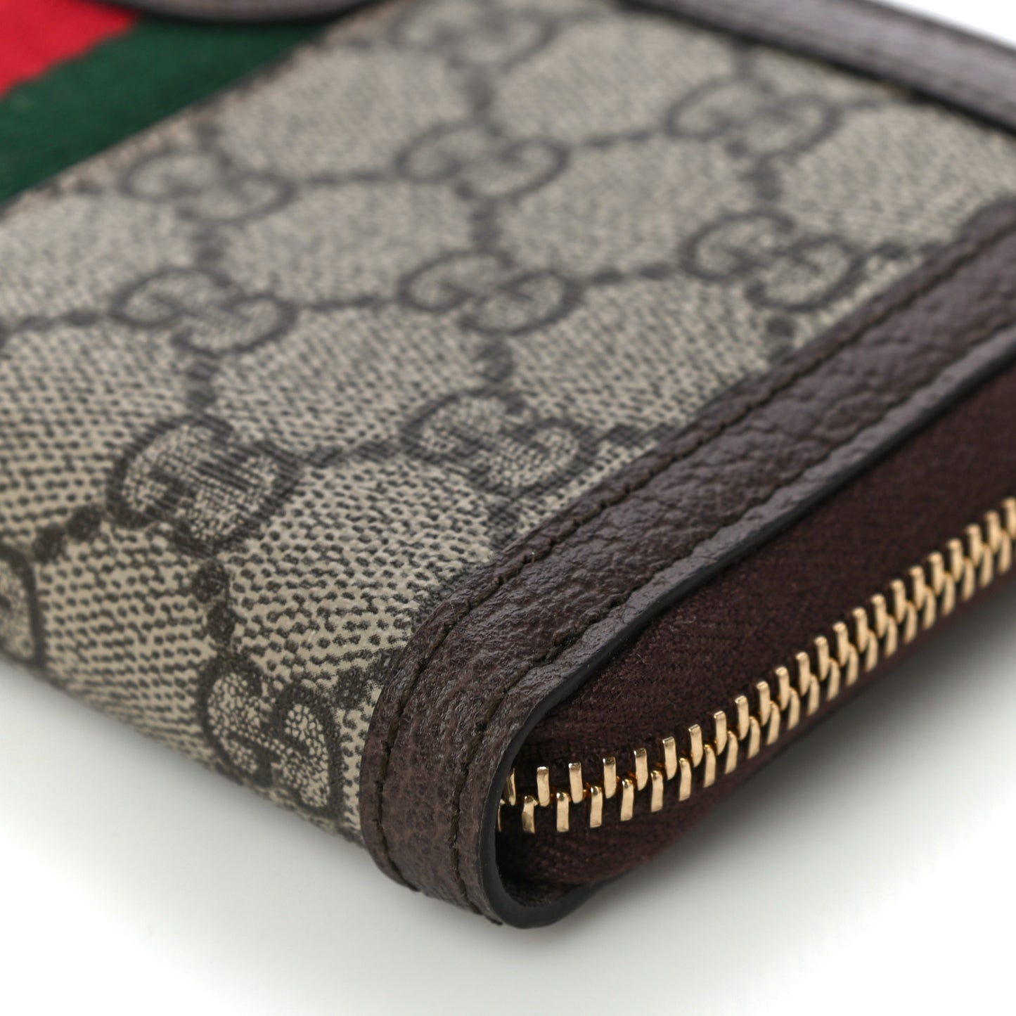 GG Supreme Monogram Web Ophidia Zip Around Wallet Brown