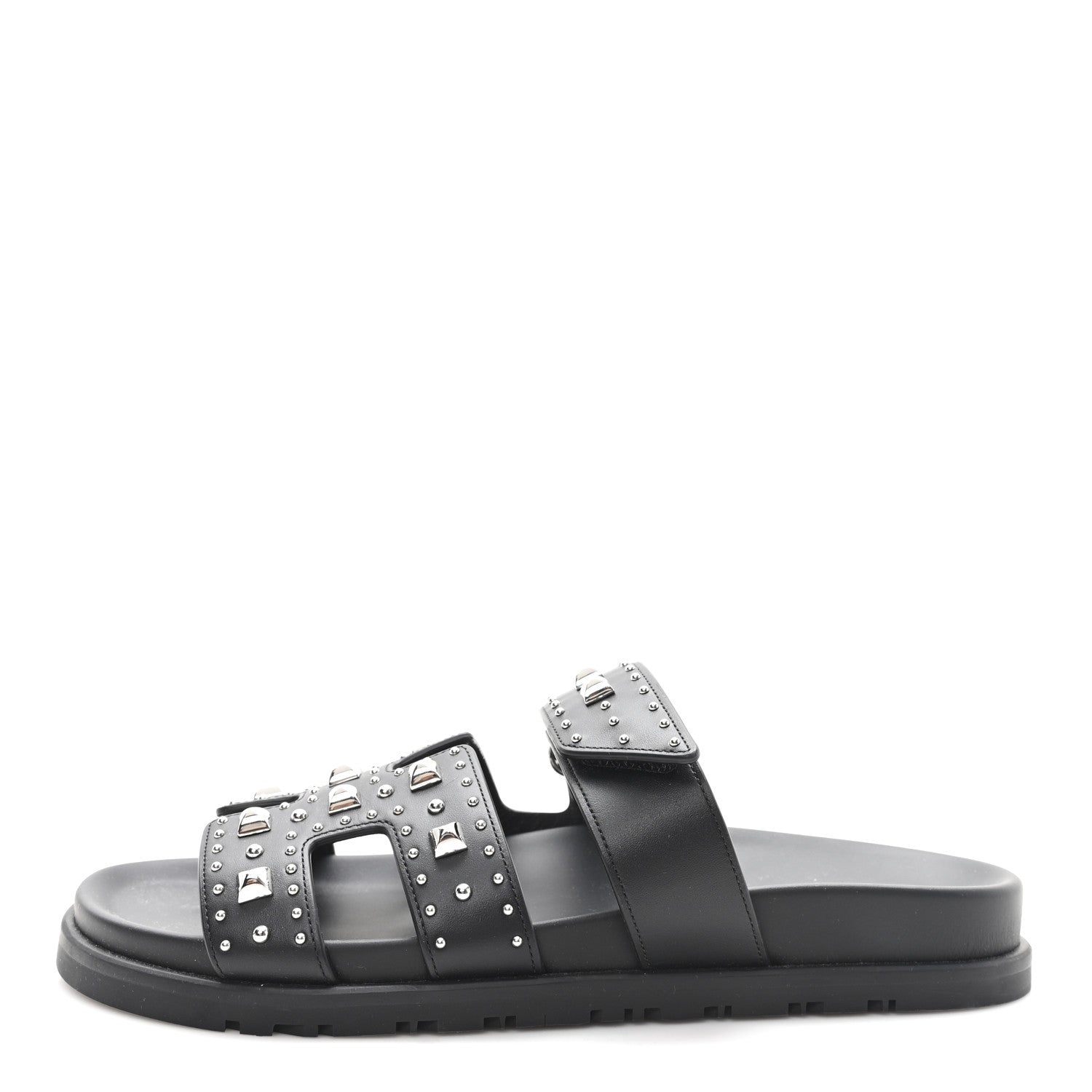 Hermes Calfskin Medor Studded Womens Chypre Sandals 37 Black 1 of 10