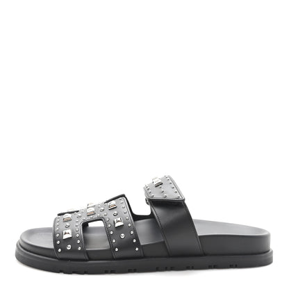 Hermes Calfskin Medor Studded Womens Chypre Sandals 37 Black 1 of 10