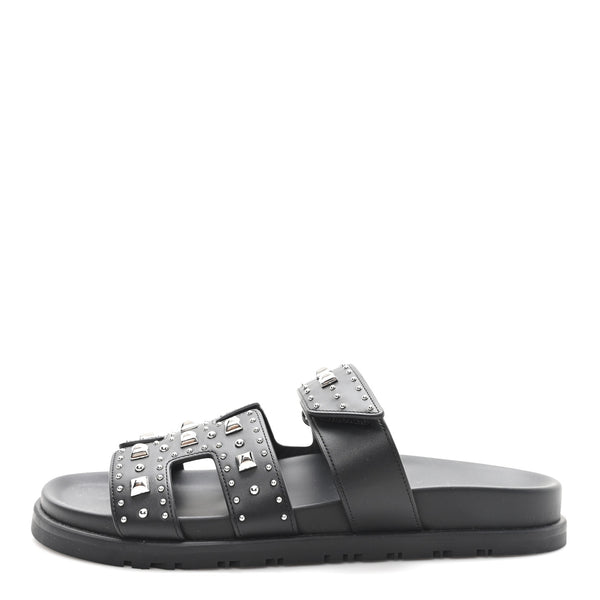 Hermes Calfskin Medor Studded Womens Chypre Sandals 37 Black