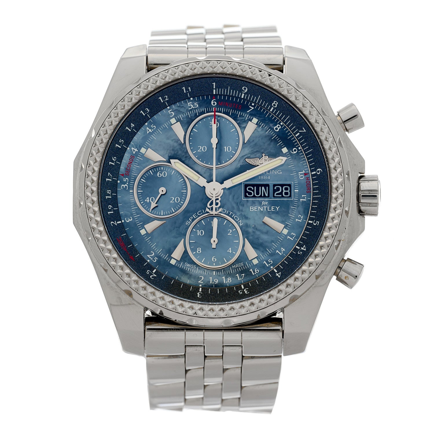 Breitling Stainless Steel Blue Mother of Pearl 45mm Bentley GT Special Automatic Watch A13362 1 of 4