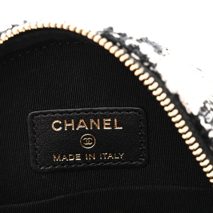 Chanel Tweed Quilted Round Clutch With Chain Black Ecru White 6 of 10