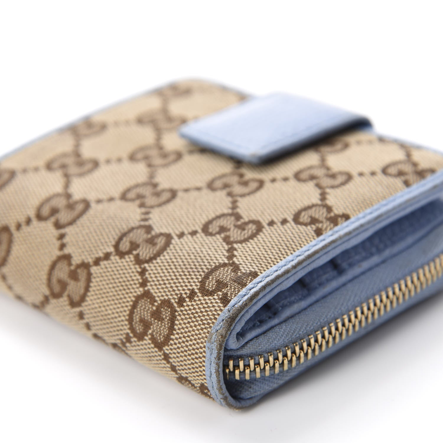 Gucci Monogram Dollar Calfskin Zip Around French Flap Wallet Beige Ebony Mineral Blue 8 of 12
