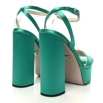 Prada Satin Metal Triangle Logo Ankle Strap 40/135mm Platform Sandals 38 Assenzio 4 of 9