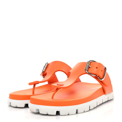 Prada EVA Rubber Buckled Lug Sole 20mm Thong Sandals 41 Papaya 3 of 8