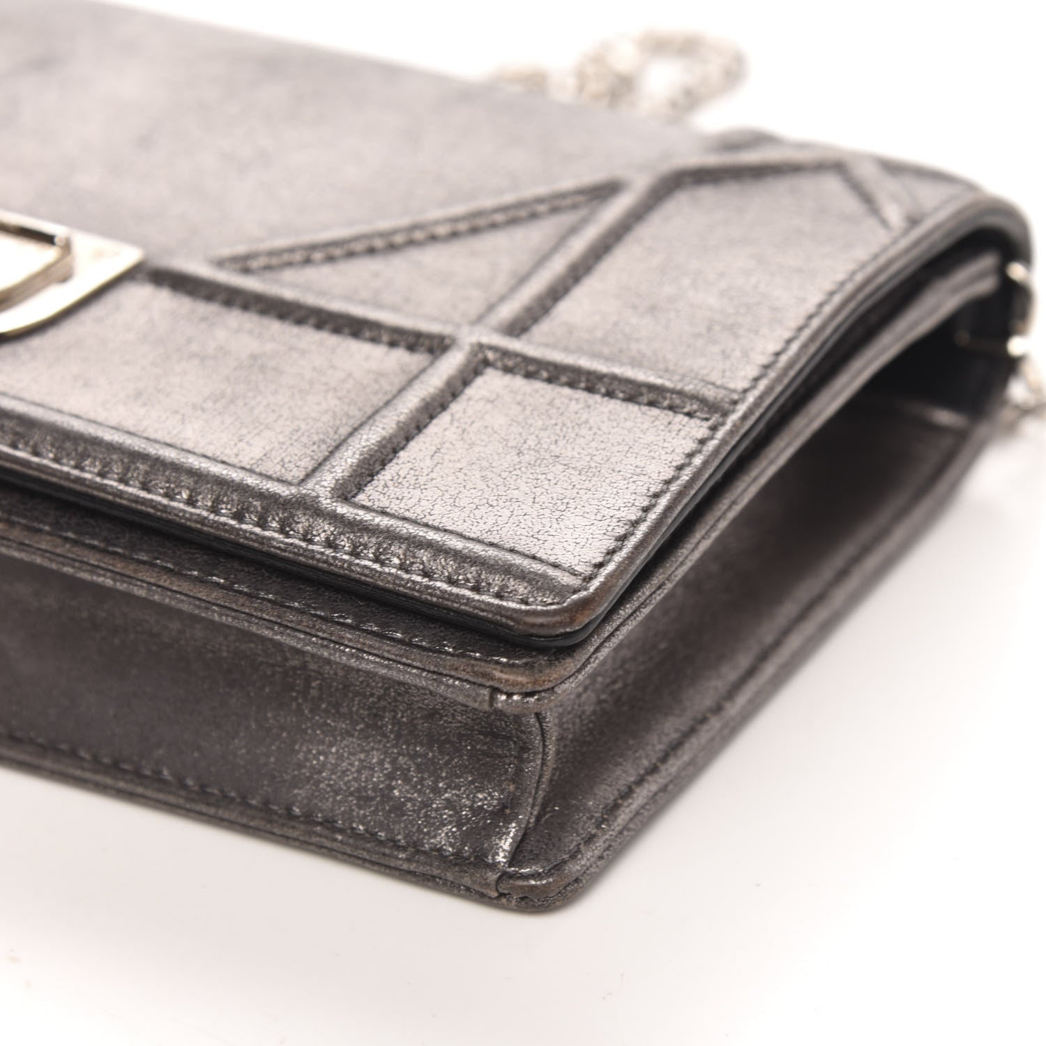 Christian Dior Metallic Brushed Calfskin Diorama Wallet on Chain Pouch Gunmetal 9 of 12