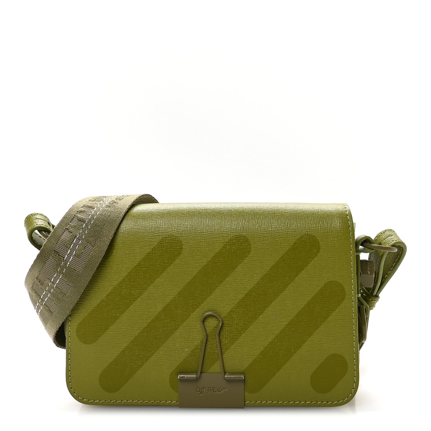 Off-White Saffiano Striped Mini Diag Binder Clip Bag Green 1 of 9