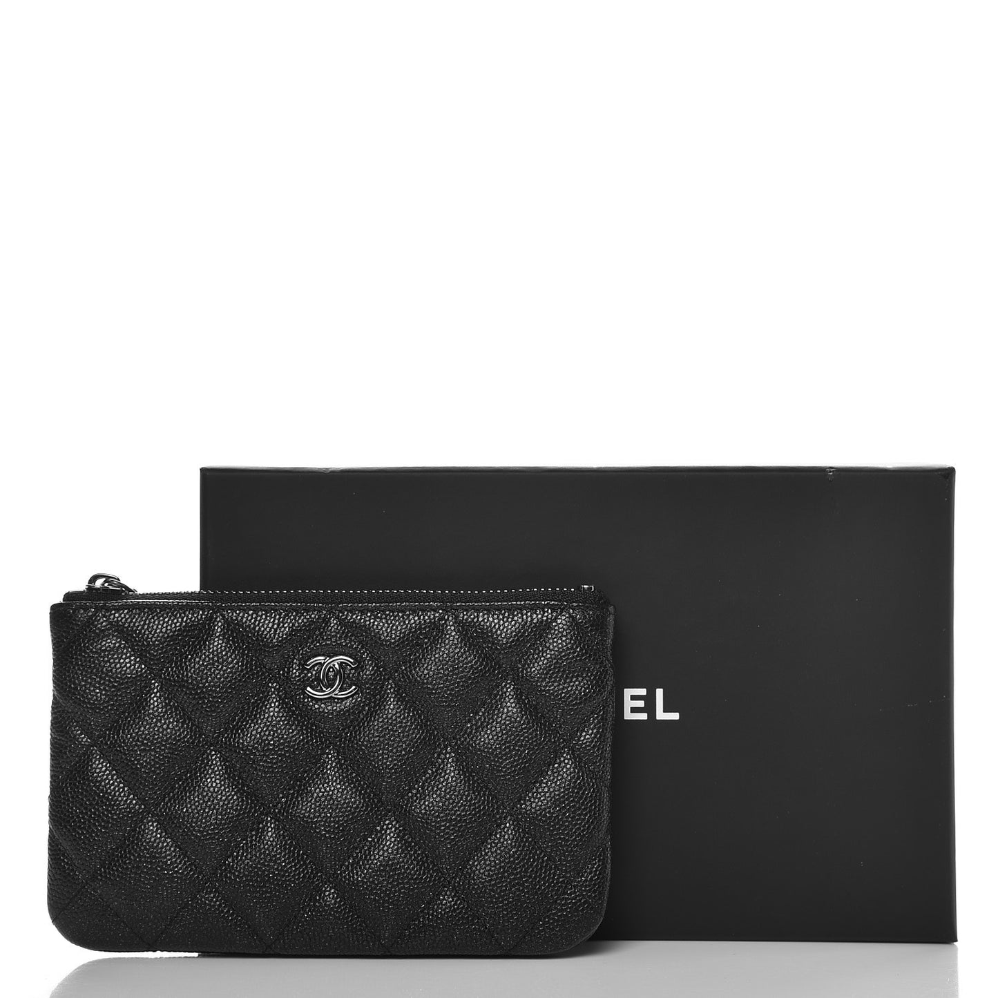 Iridescent Caviar Quilted Small Cosmetic Case Black