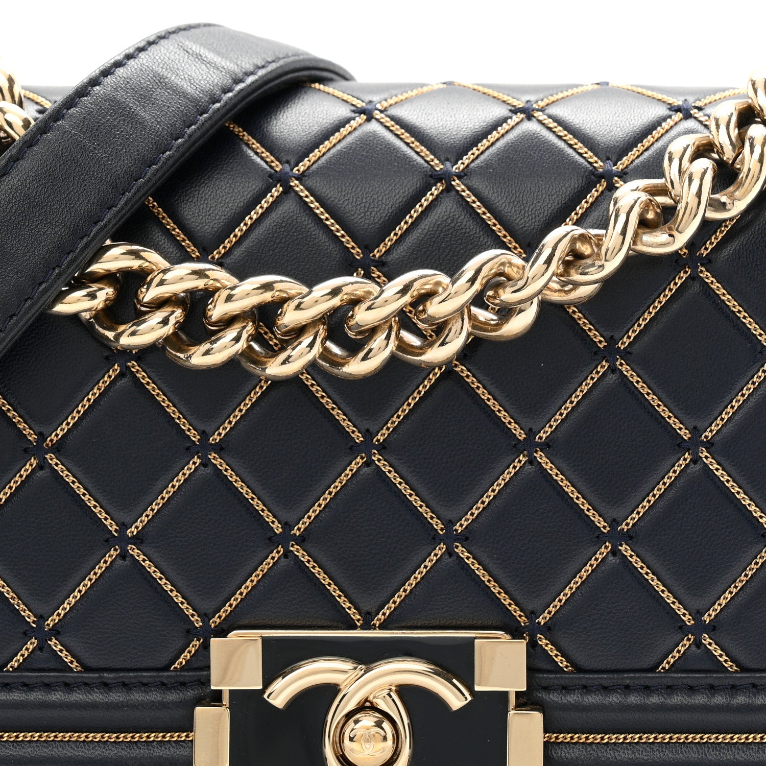 Chanel Lambskin Chain Quilted Small Boy Flap Navy 8 of 10