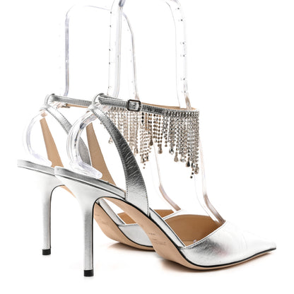 Jimmy Choo Metallic Calfskin Birtie 85 Pumps 40 Silver 4 of 9