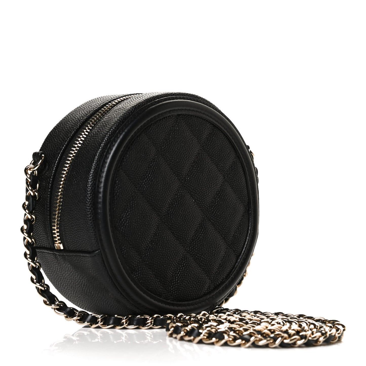 Caviar Quilted Round Filigree Crossbody Black