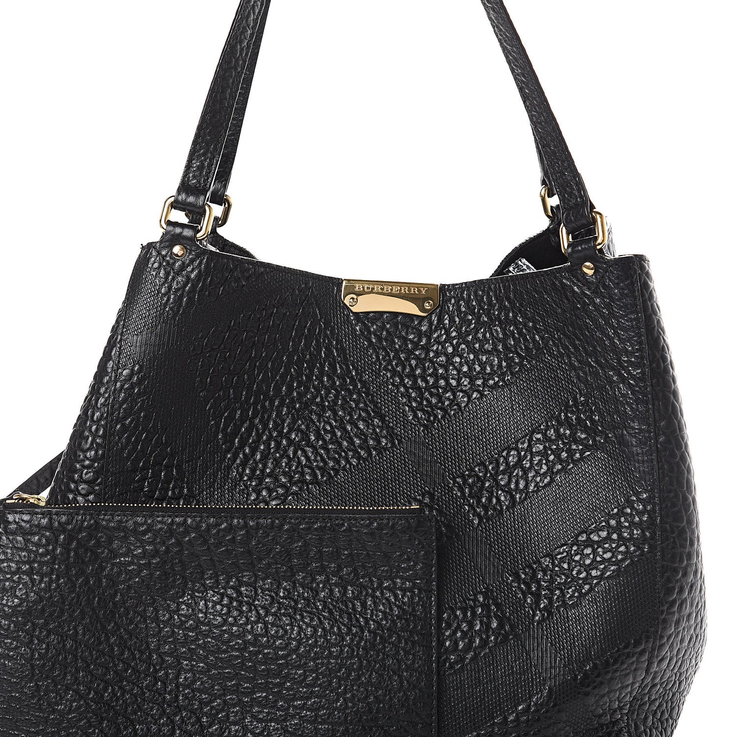 Signature Grain Calfskin Check Embossed Small Canterbury Tote Black