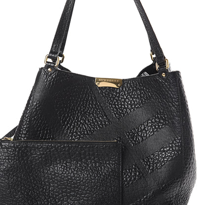 Burberry Signature Grain Calfskin Check Embossed Small Canterbury Tote Black 6 of 8