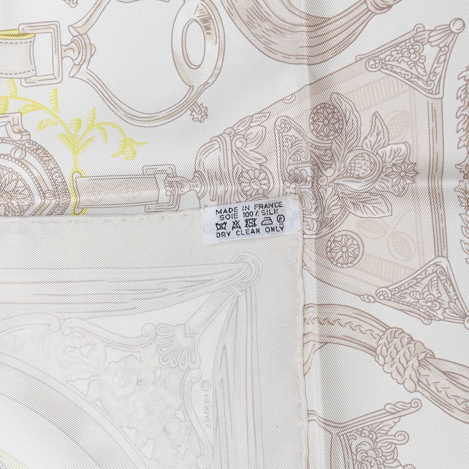 Hermes Silk Etriers Pocket Square Ivory Gris Perle Blanc 5 of 5