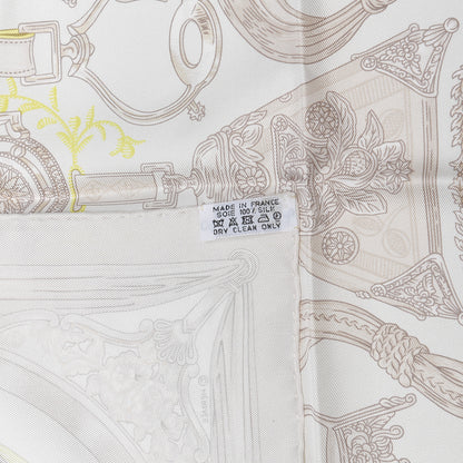 Hermes Silk Etriers Pocket Square Ivory Gris Perle Blanc 5 of 5