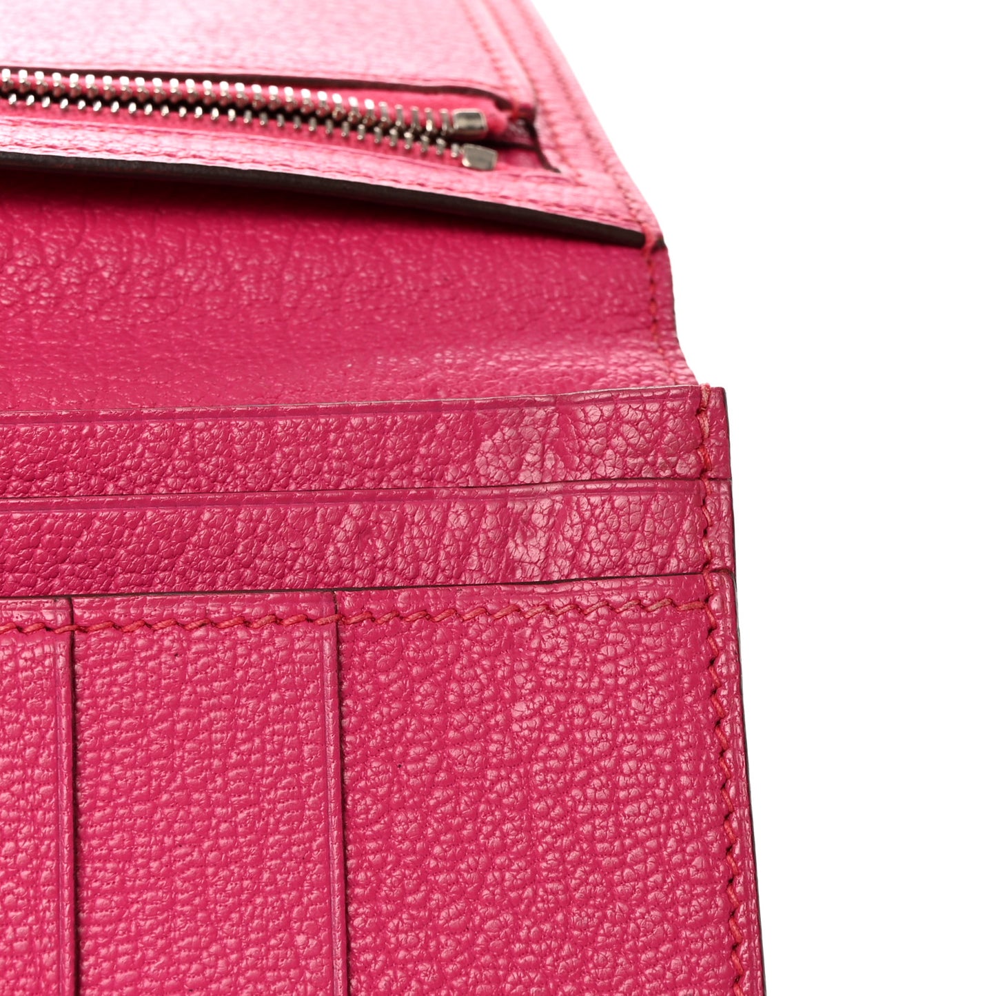 Chevre Mysore Bi-Color Bearn Gusset Wallet Etoupe Rose Shocking
