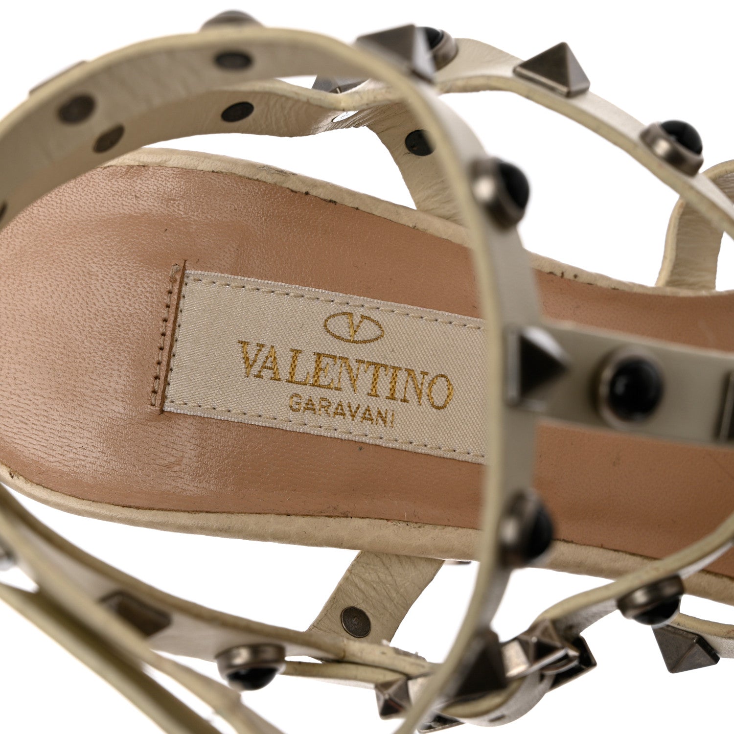 Valentino Garavani Calfskin Onyx Rockstud Rolling 90mm City Sandals 35 Ivory 6 of 13
