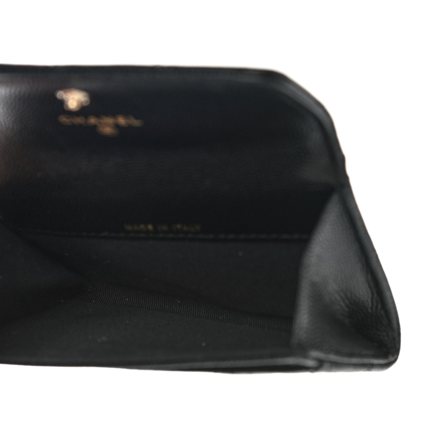 Caviar Quilted Crystal CC Flap Card Holder Black