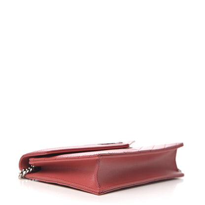 Saint Laurent Grain De Poudre Matelasse Chevron Monogram Envelope Chain Wallet Blush Fonce 3 of 9