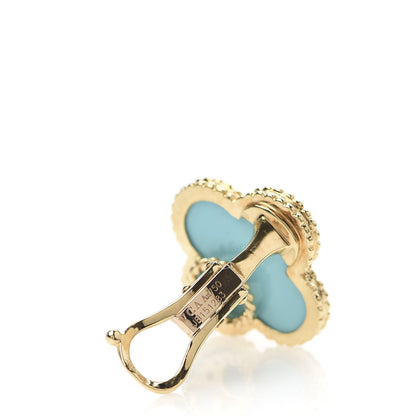 Van Cleef & Arpels 18K Yellow Gold Turquoise Magic Alhambra Earrings 4 of 6