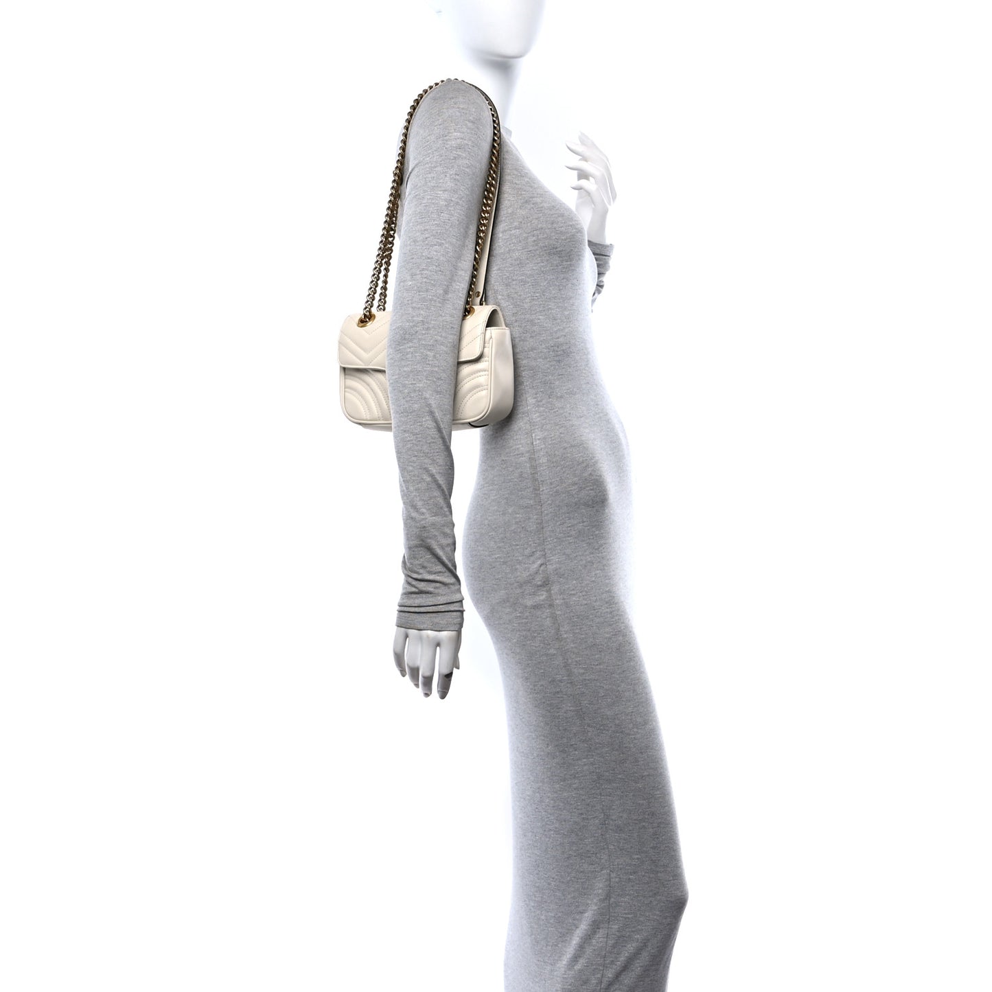 Calfskin Matelasse Mini GG Marmont Shoulder Bag White