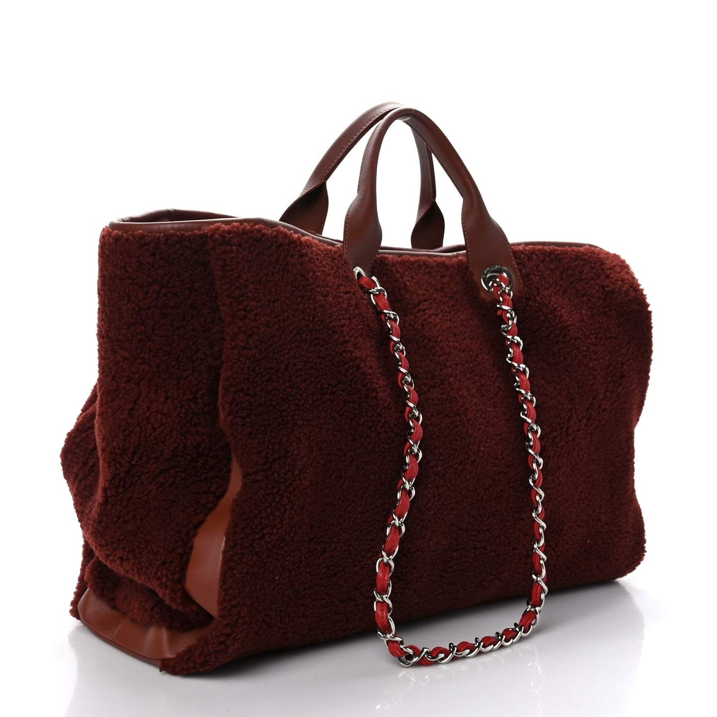 Shearling Large Deauville Tote Burgundy