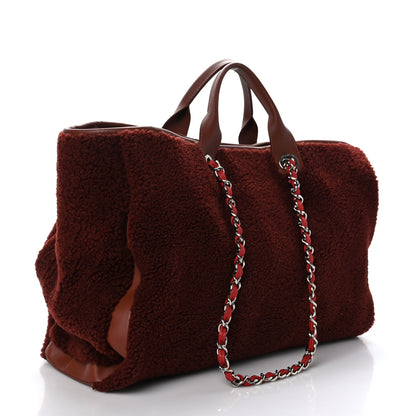 Chanel Shearling Large Deauville Tote Burgundy 3 of 9