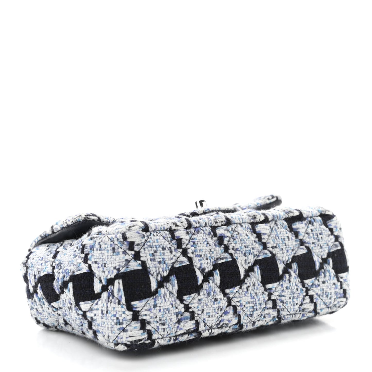 Tweed Quilted Mini Rectangular Flap Black White Light Blue
