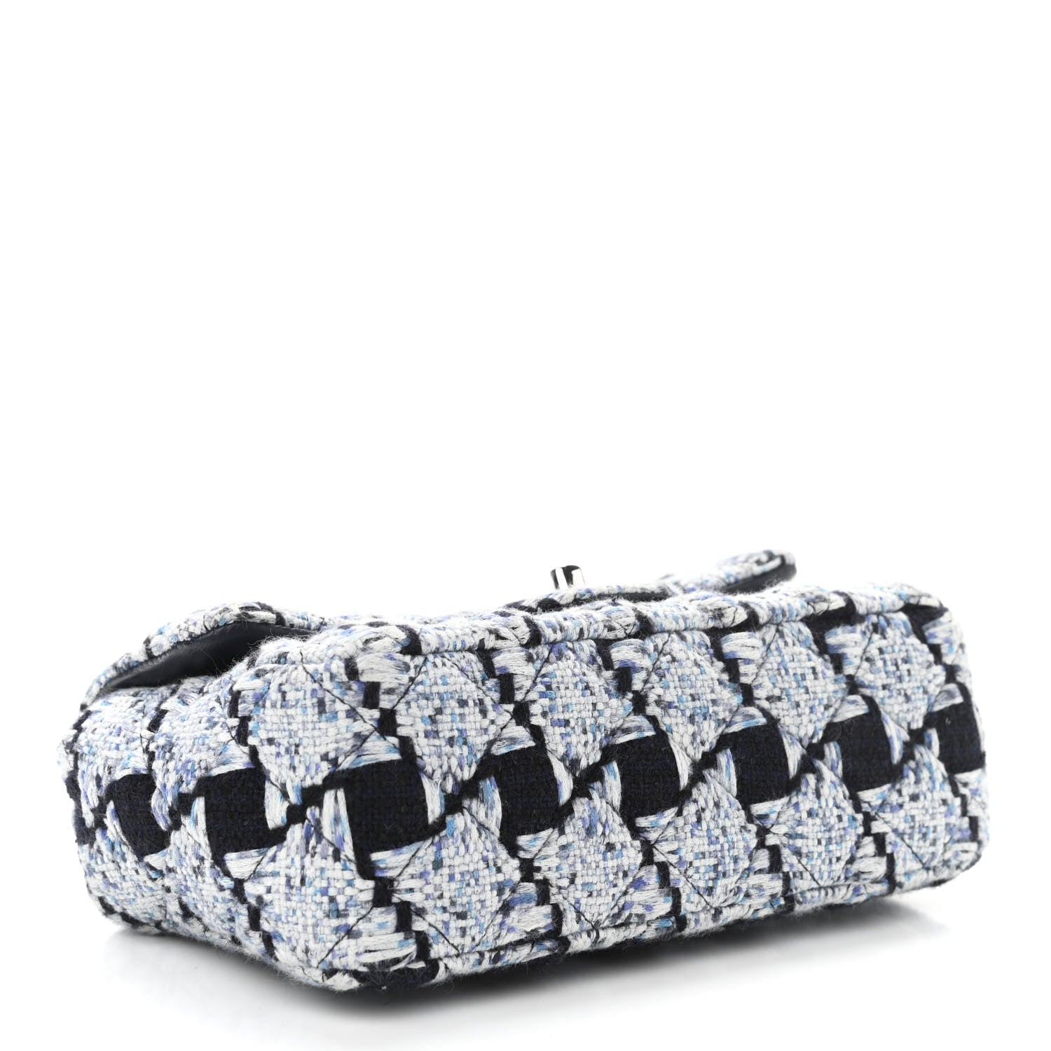 Chanel Tweed Quilted Mini Rectangular Flap Black White Light Blue 4 of 11
