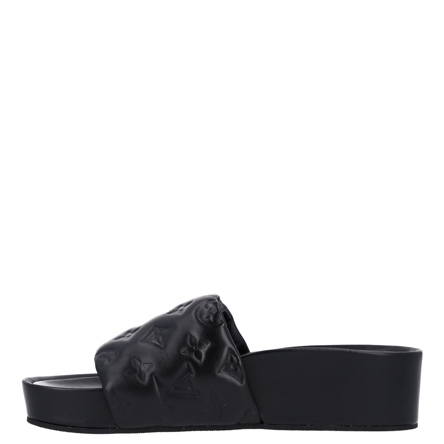 Lambskin Embossed Monogram Jumbo Flatform Mule Sandals 40 Black