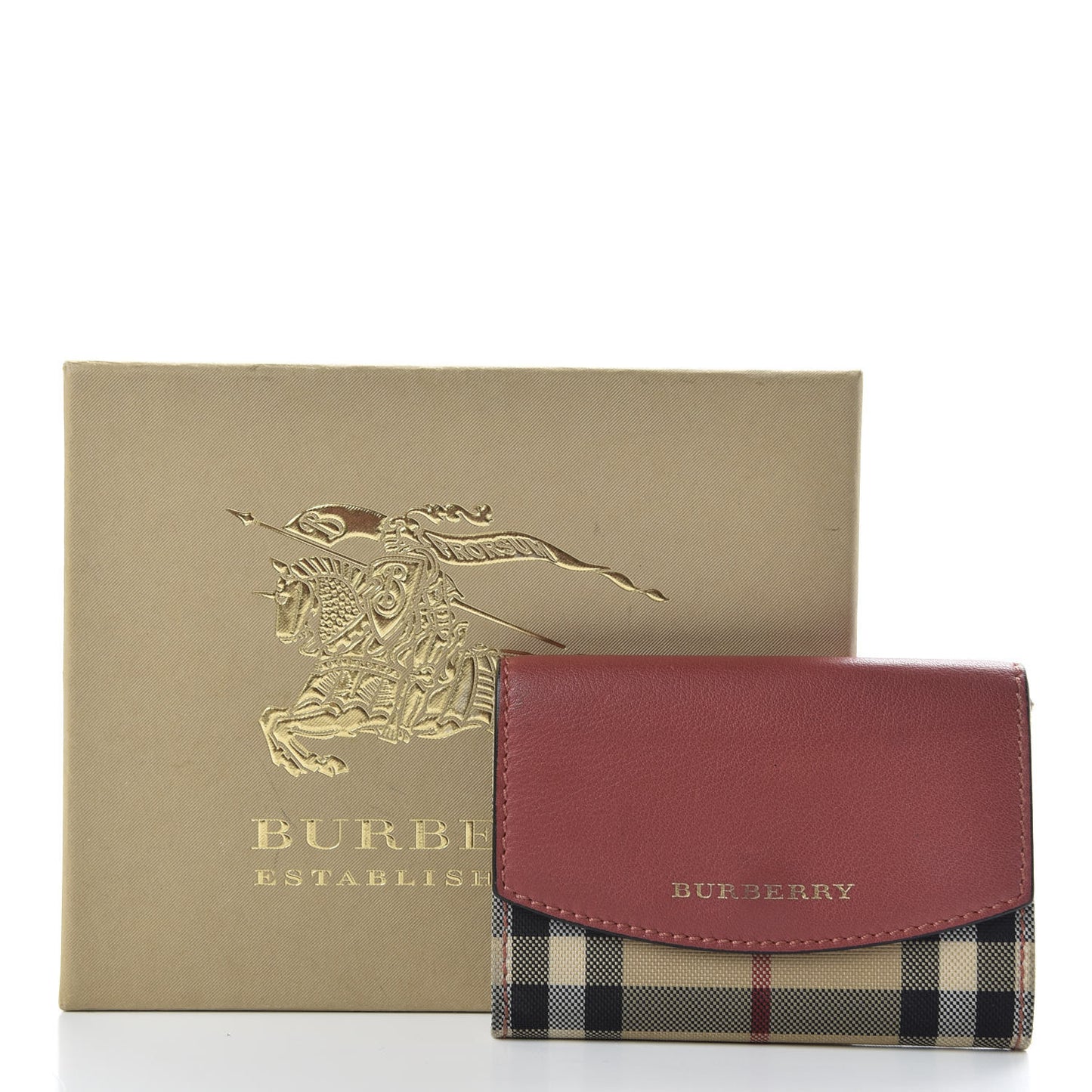 Calfskin House Check Chesam Card Case Cinnamon Red