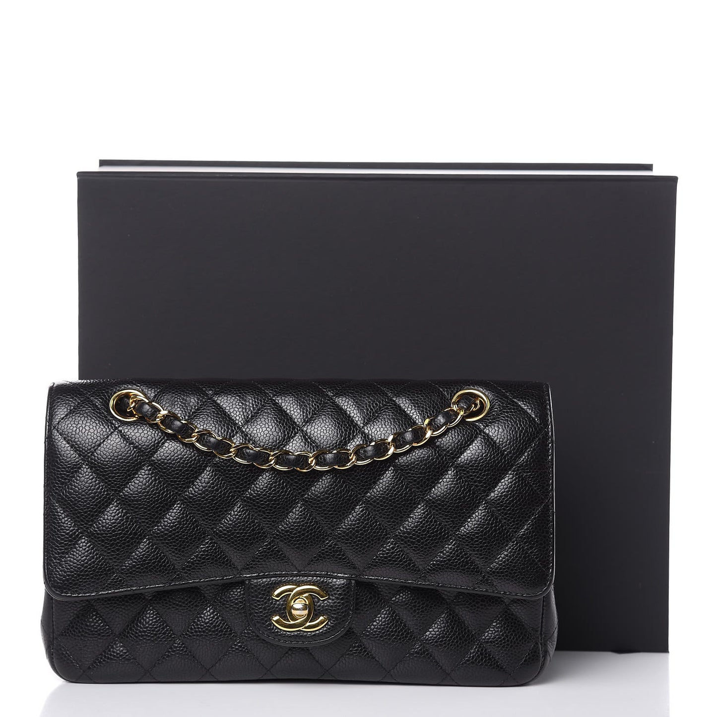 Caviar Quilted Medium Double Flap Black