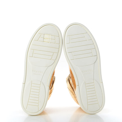 Chanel Metallic Calfskin Crocodile Embossed Cocodile High Top Sneakers 36.5 Gold 5 of 8